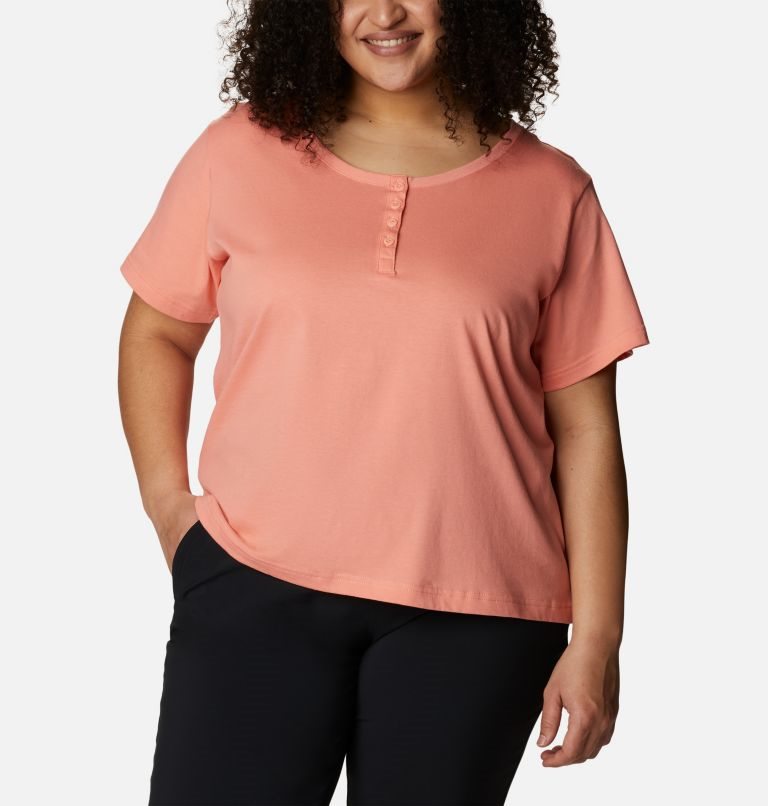Women's Columbia Sapphire Point Henley T Shirts Coral | Plus Size CA-T6C1A